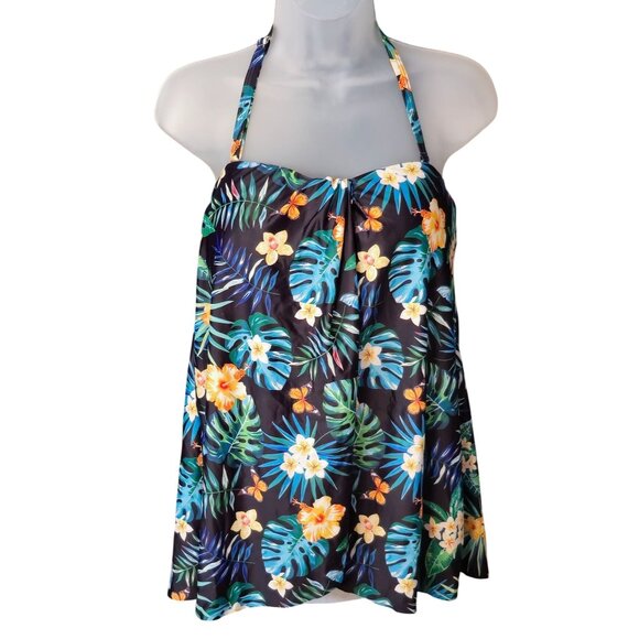 Daci Other - Daci Womens Multicolored Tropical Plus Size Halter Swim Top 16W Built-In Bra